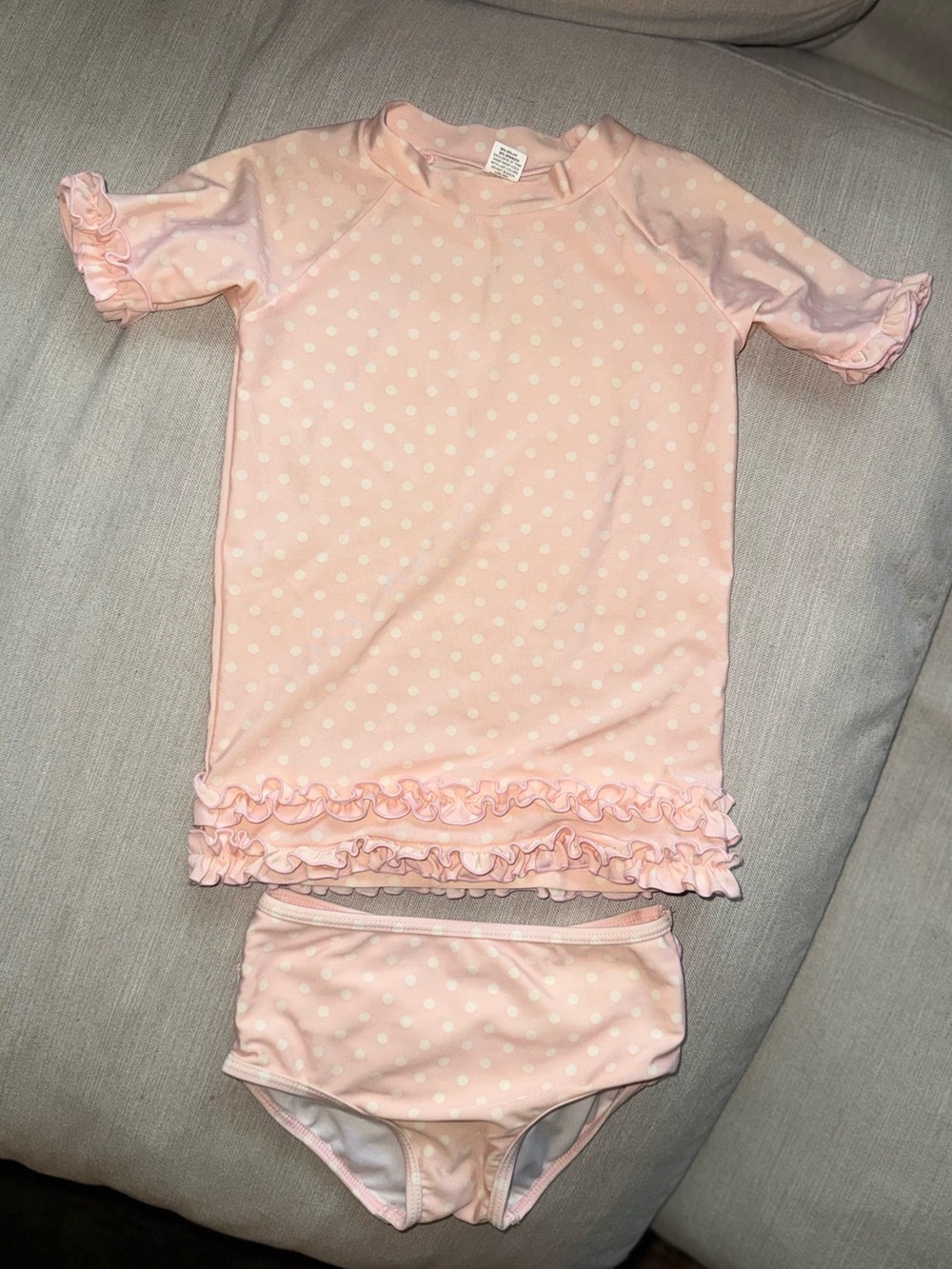 RuffleButts Polka Dot Ruffled Rash-guard + Ruffle Bottoms Girls Swimsuit